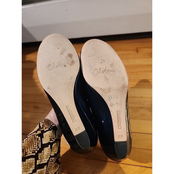 Cole Haan Blue Metallic Patent Leather Peep Toe Wedge 8B Air - Picture 7 of 8